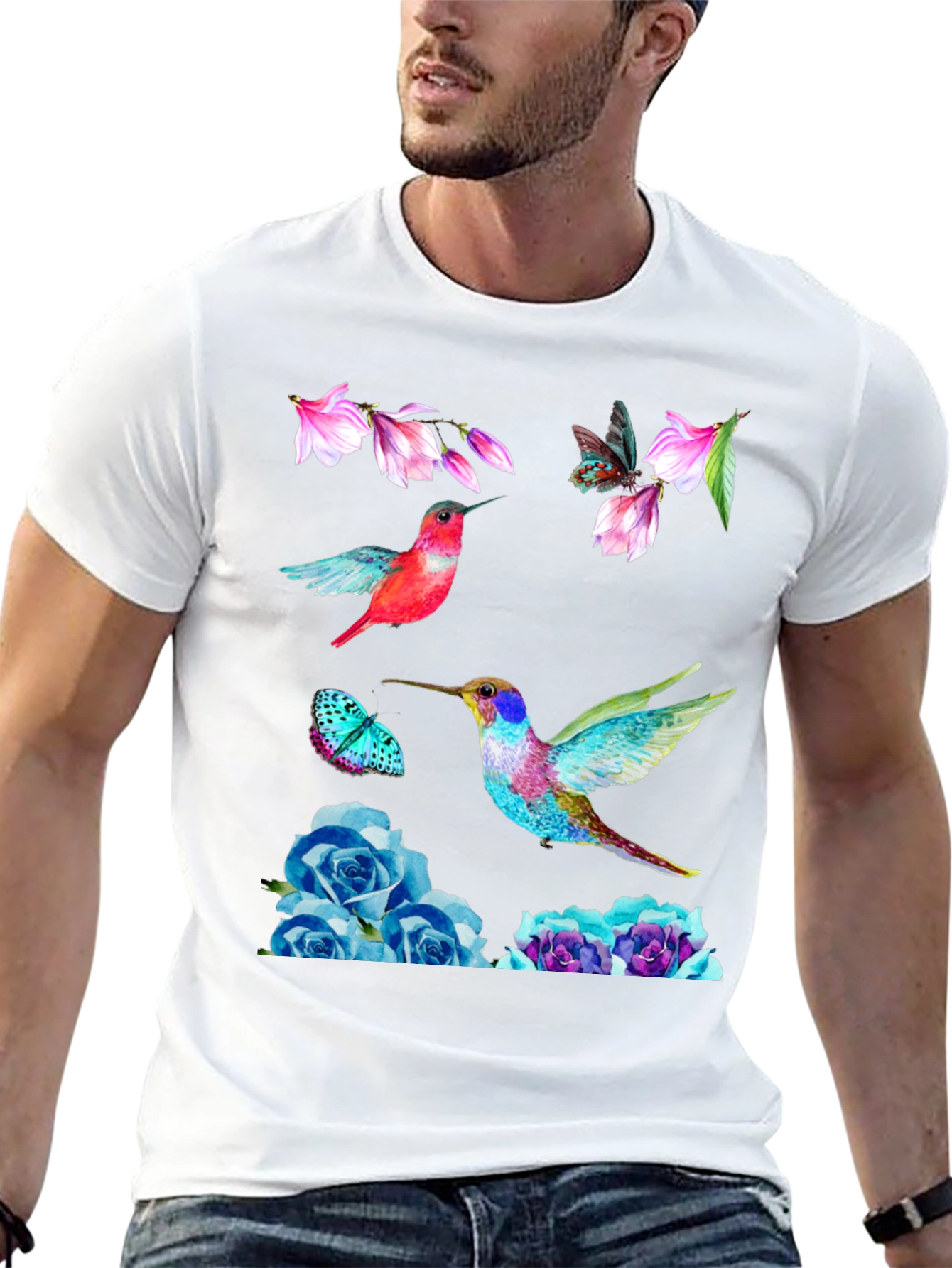 Hummingbird Floral Print T-Shirt