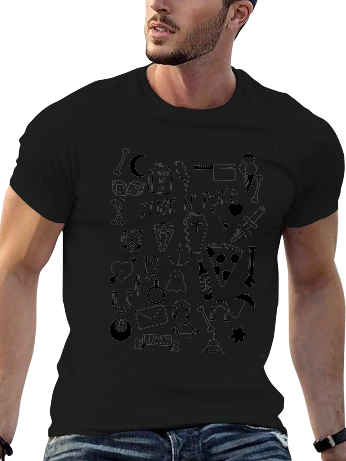 Stick N Poke Tattoo Style Black T-Shirt