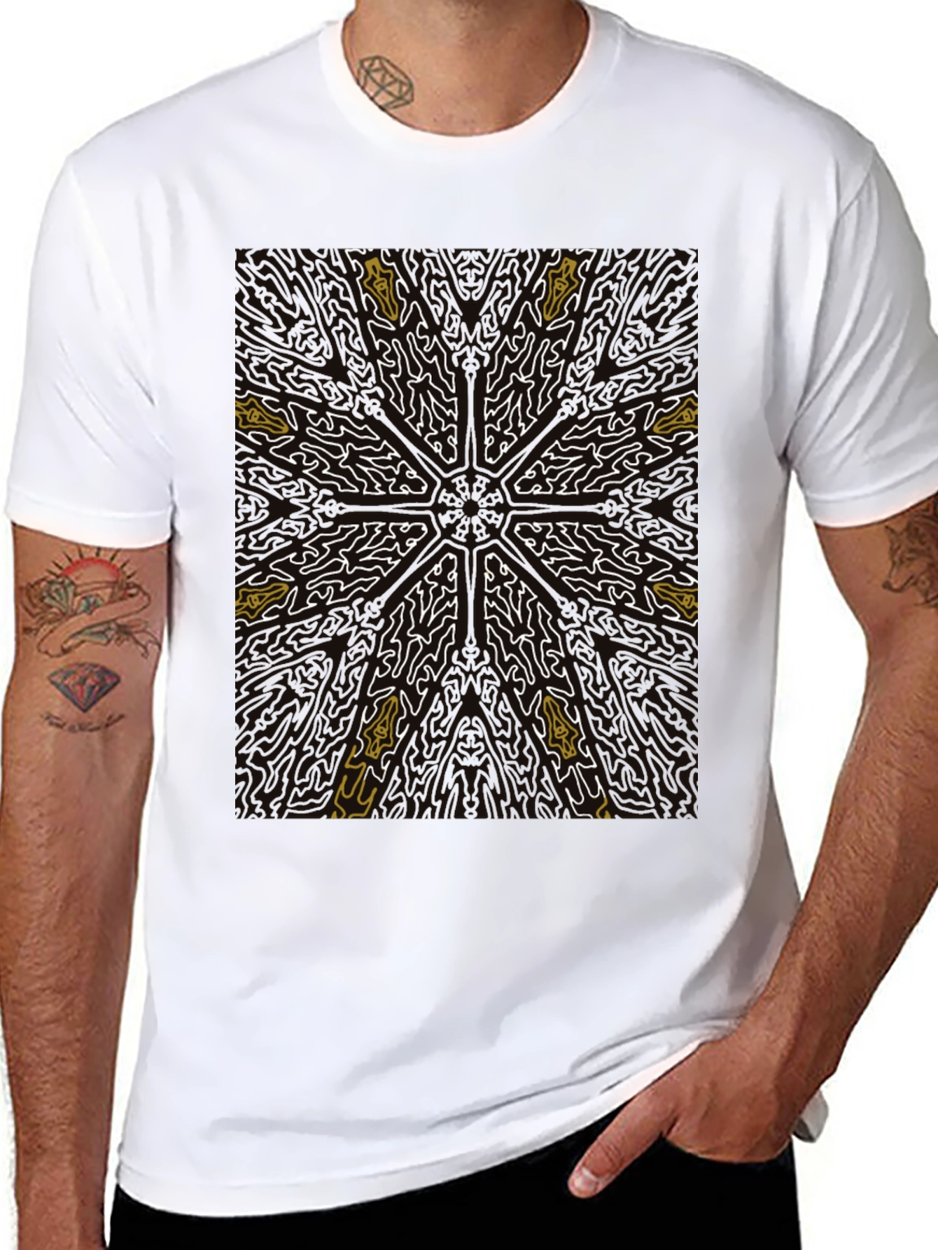 Abstract Starburst Graphic Tee - Black