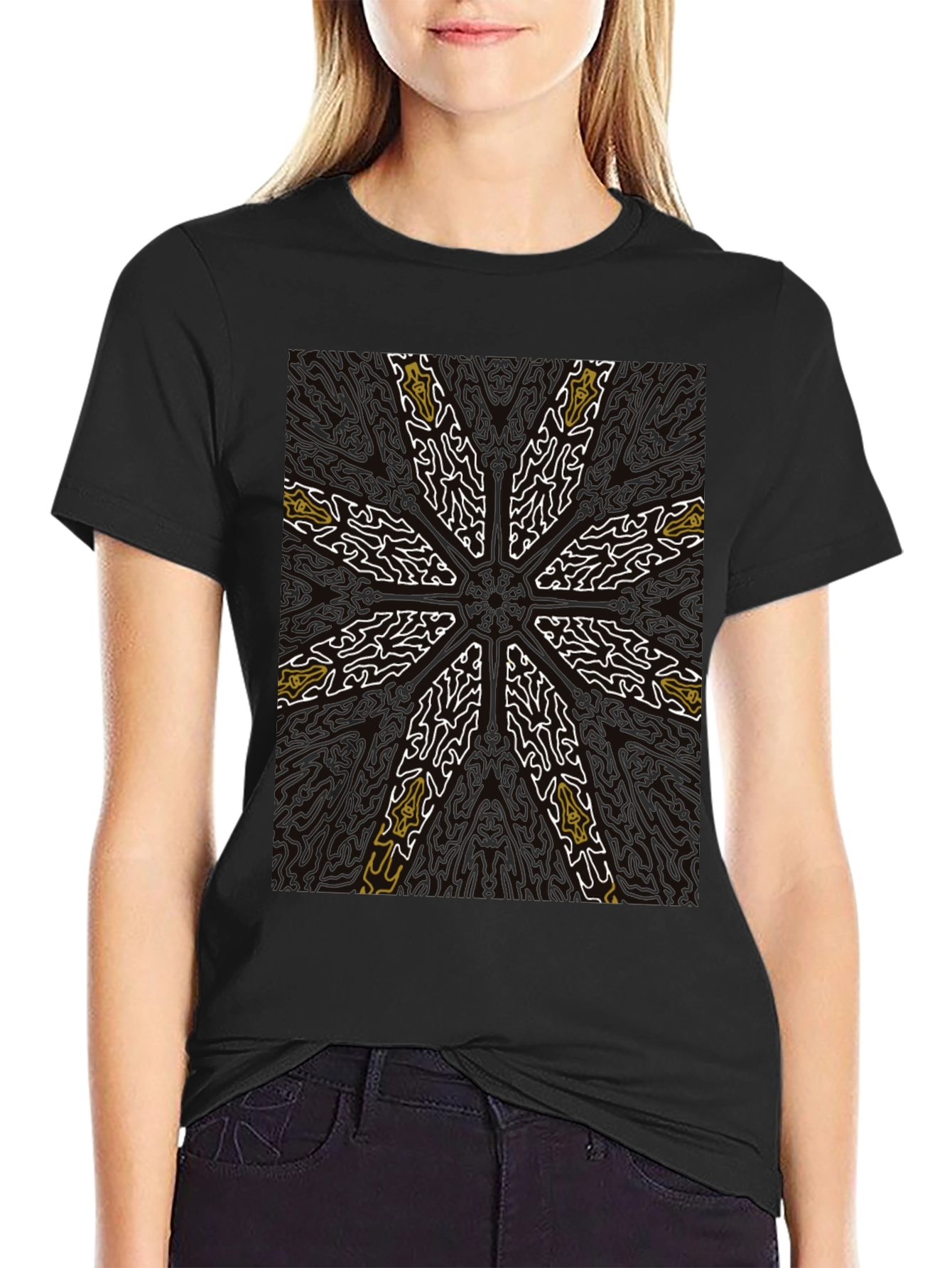 Abstract Starburst Graphic Tee - Black