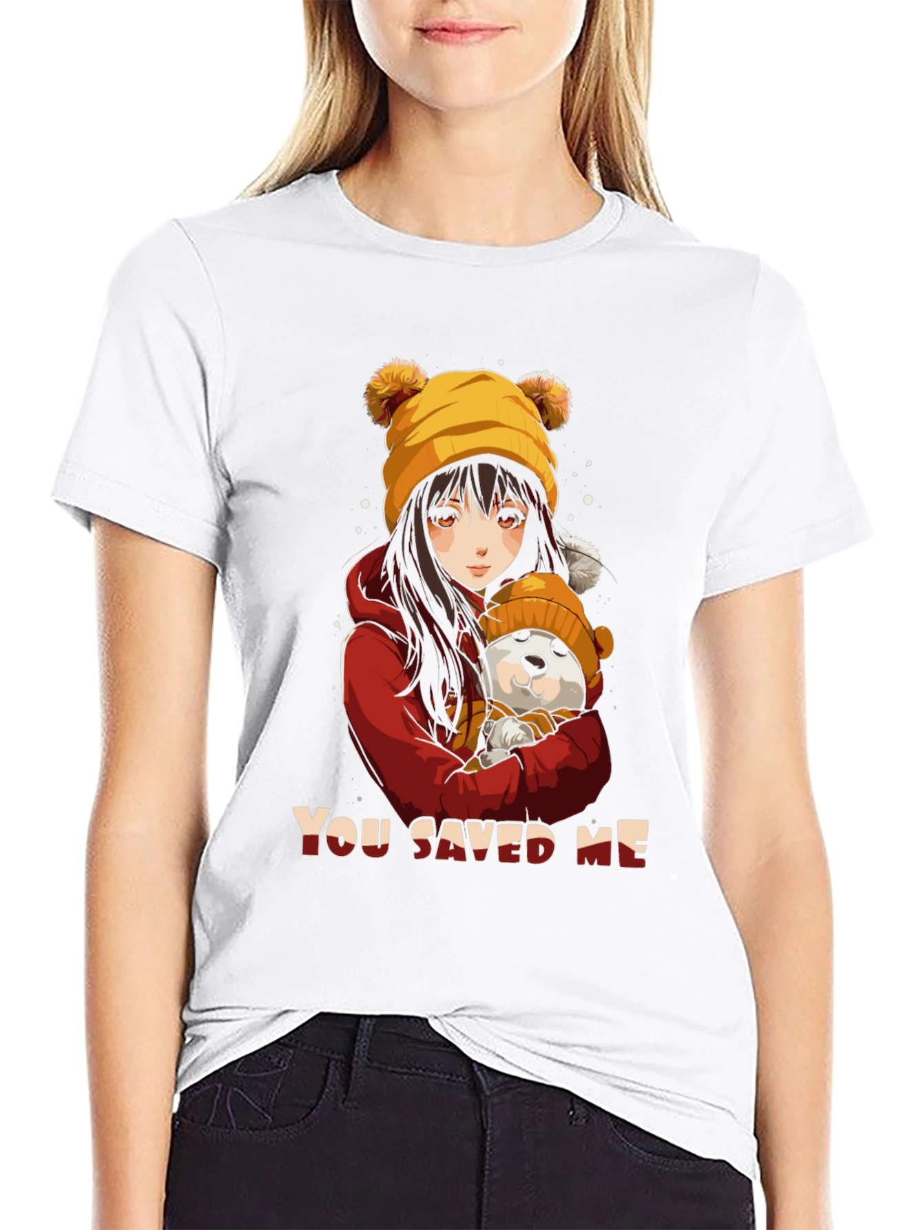 Anime Girl & Dog Graphic T-Shirt