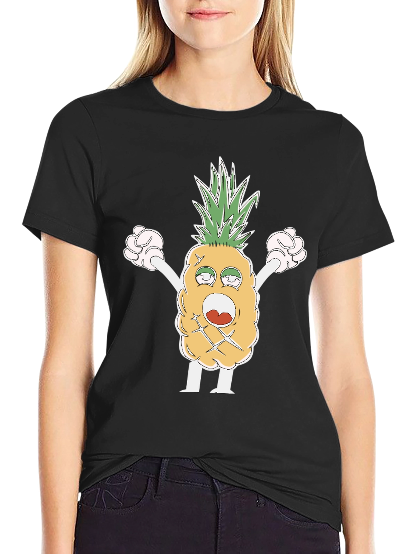 Funny Pineapple Cartoon T-Shirt - Black