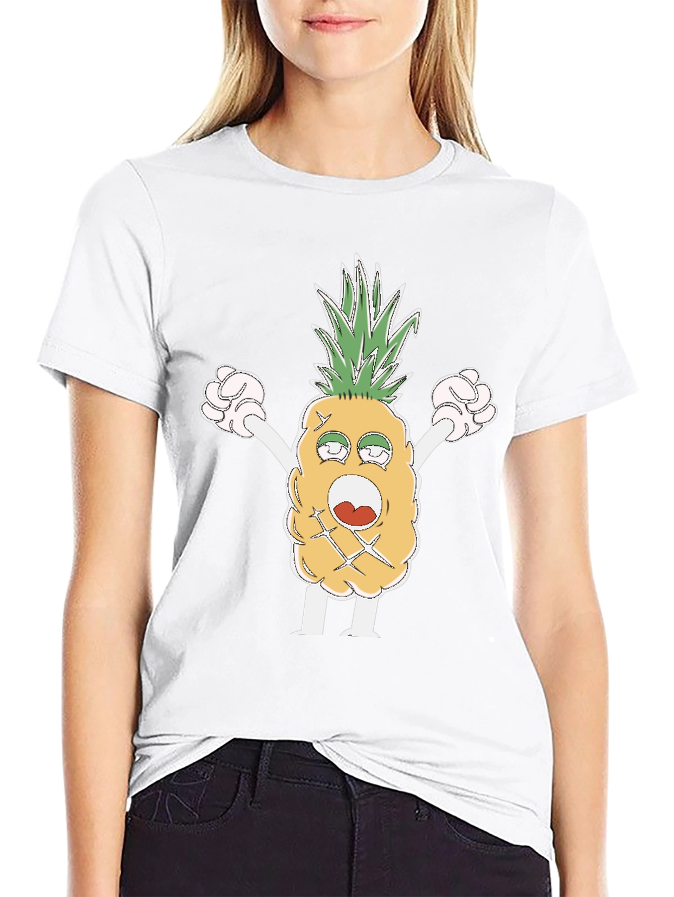 Funny Pineapple Cartoon T-Shirt - Black