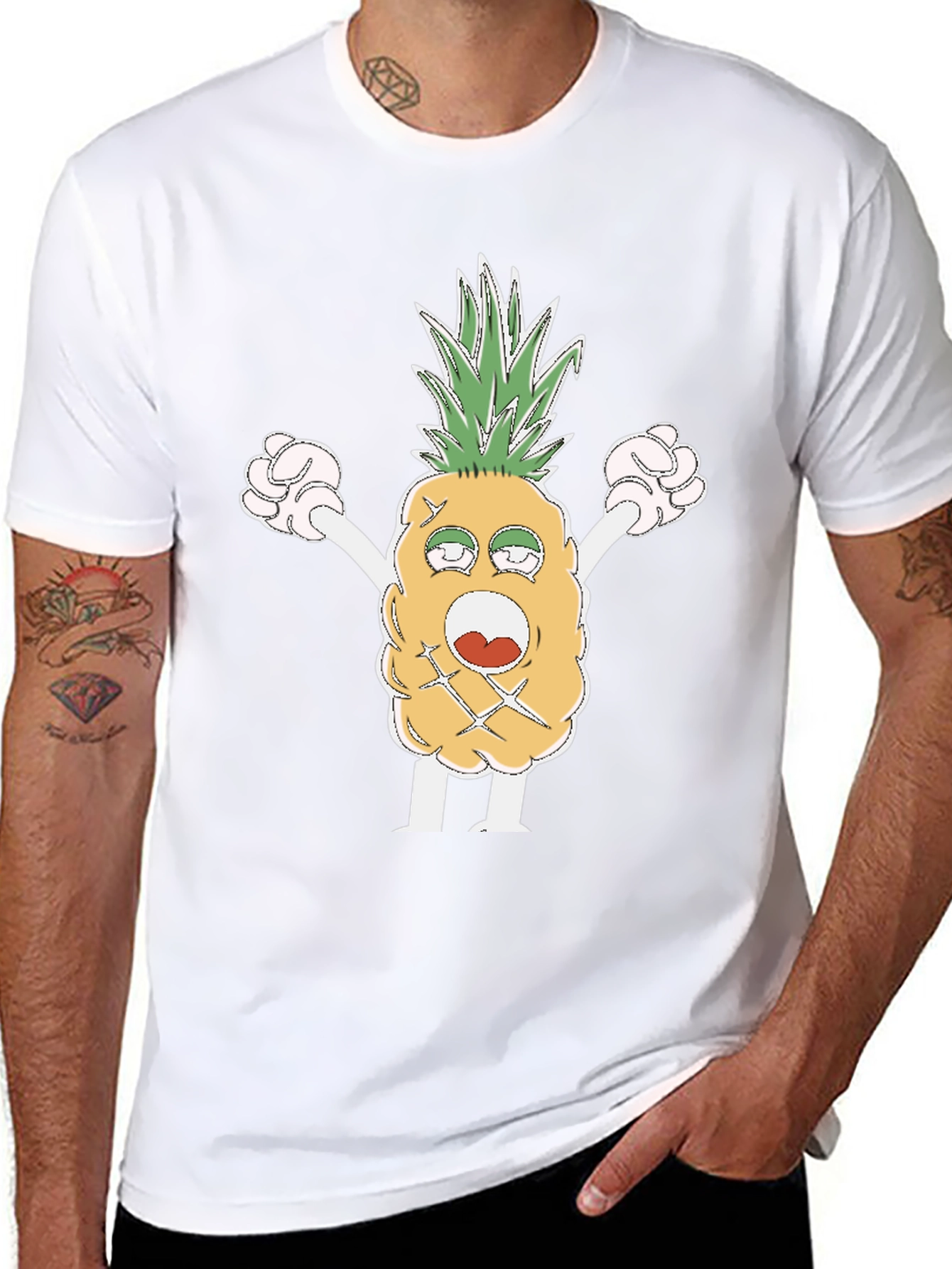 Funny Pineapple Cartoon T-Shirt - Black