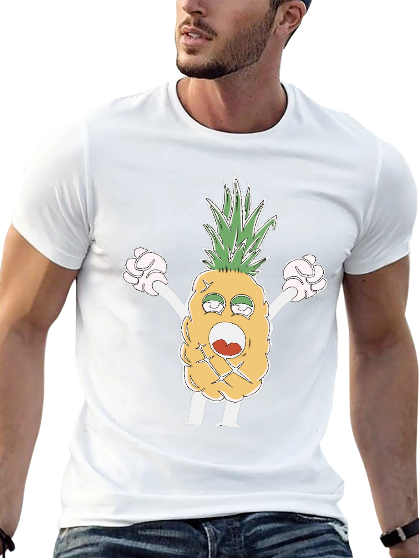 Funny Pineapple Cartoon T-Shirt - Black