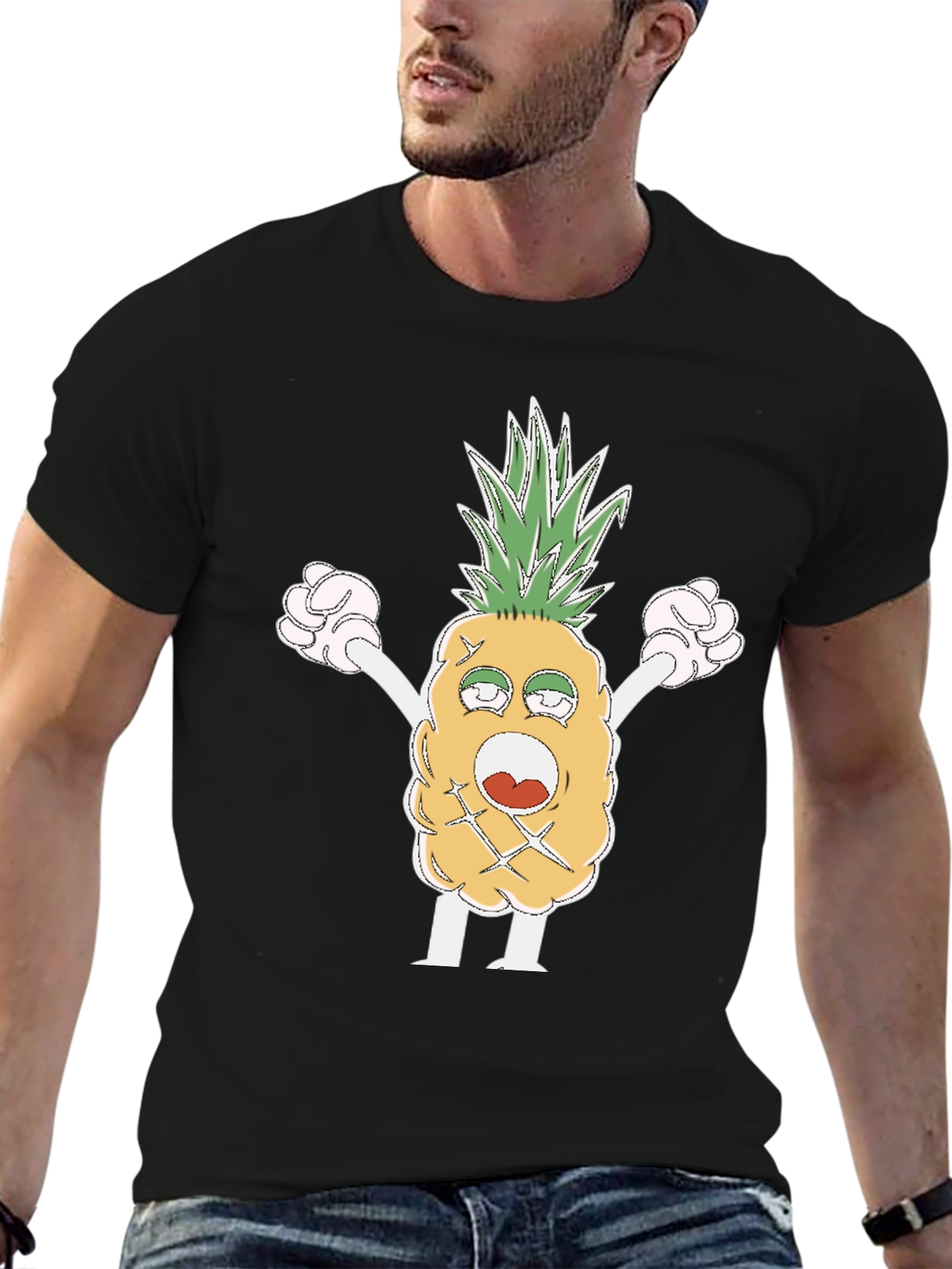 Funny Pineapple Cartoon T-Shirt - Black