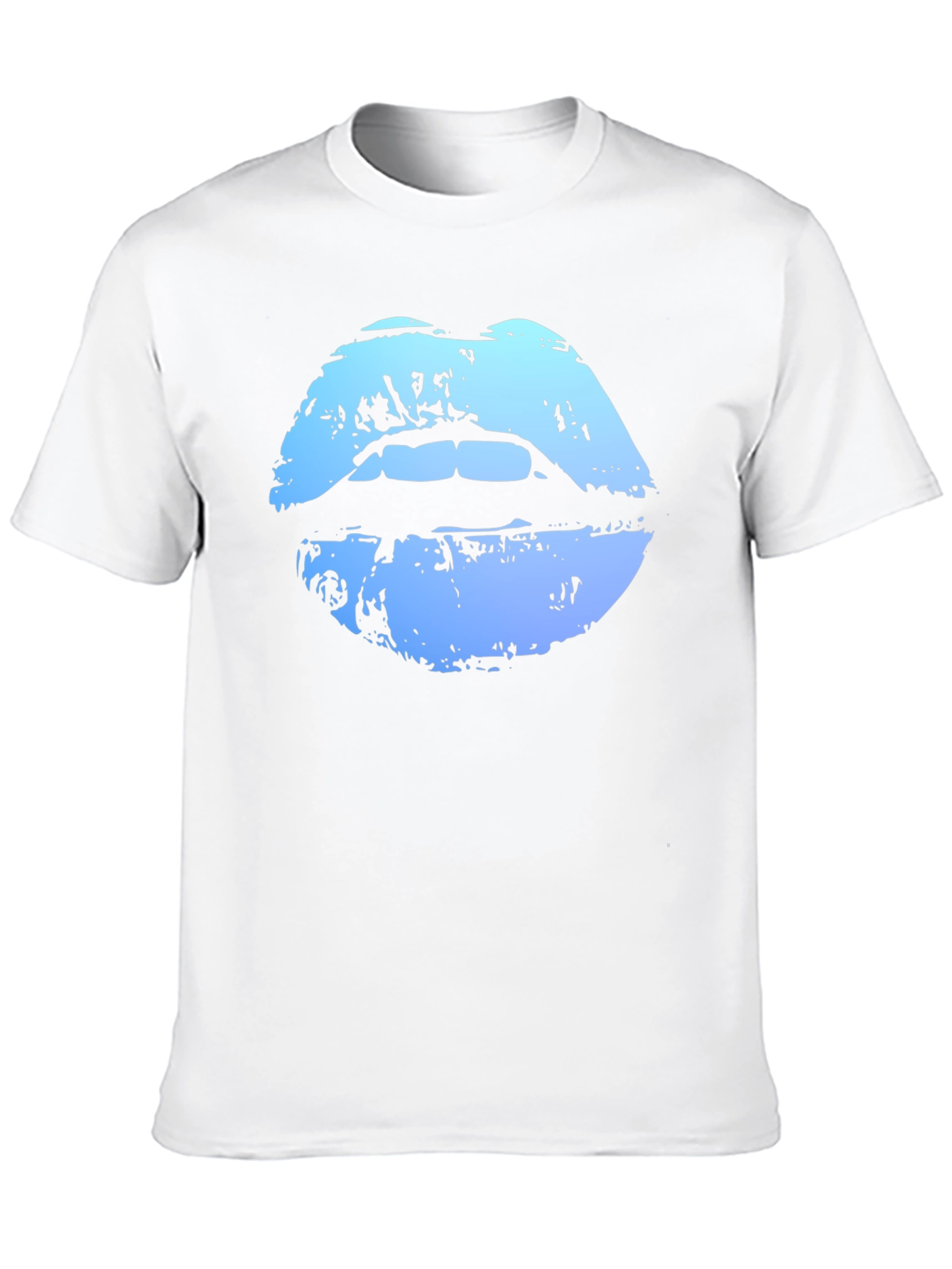 Blue Lips Graphic Print Black T-Shirt