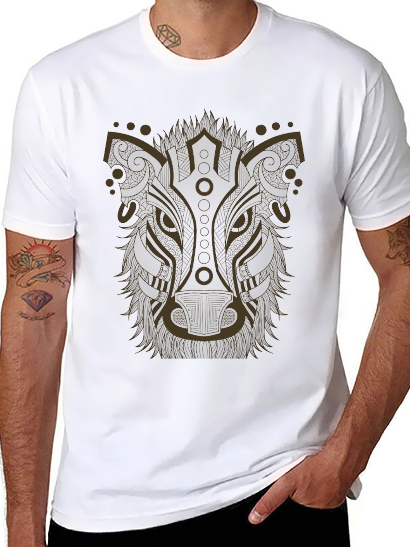 Tribal Wolf Graphic Tee - Stylish Mens Black T-Shirt