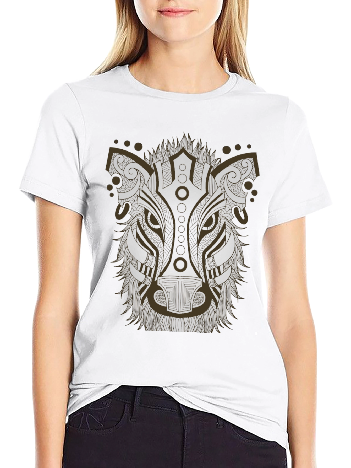 Tribal Wolf Graphic Tee - Stylish Mens Black T-Shirt