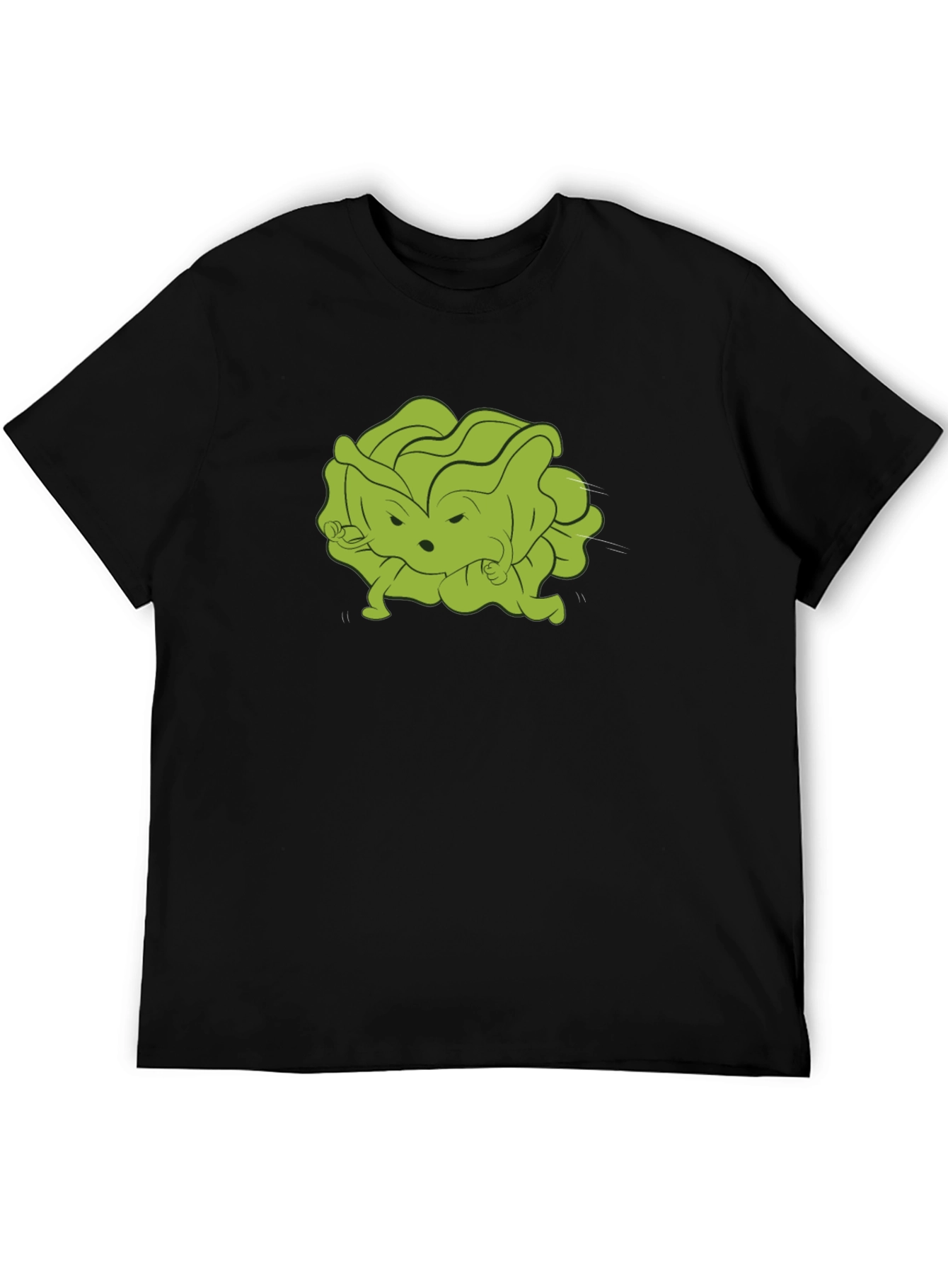 Funny Cartoon Lettuce Character Black T-Shirt