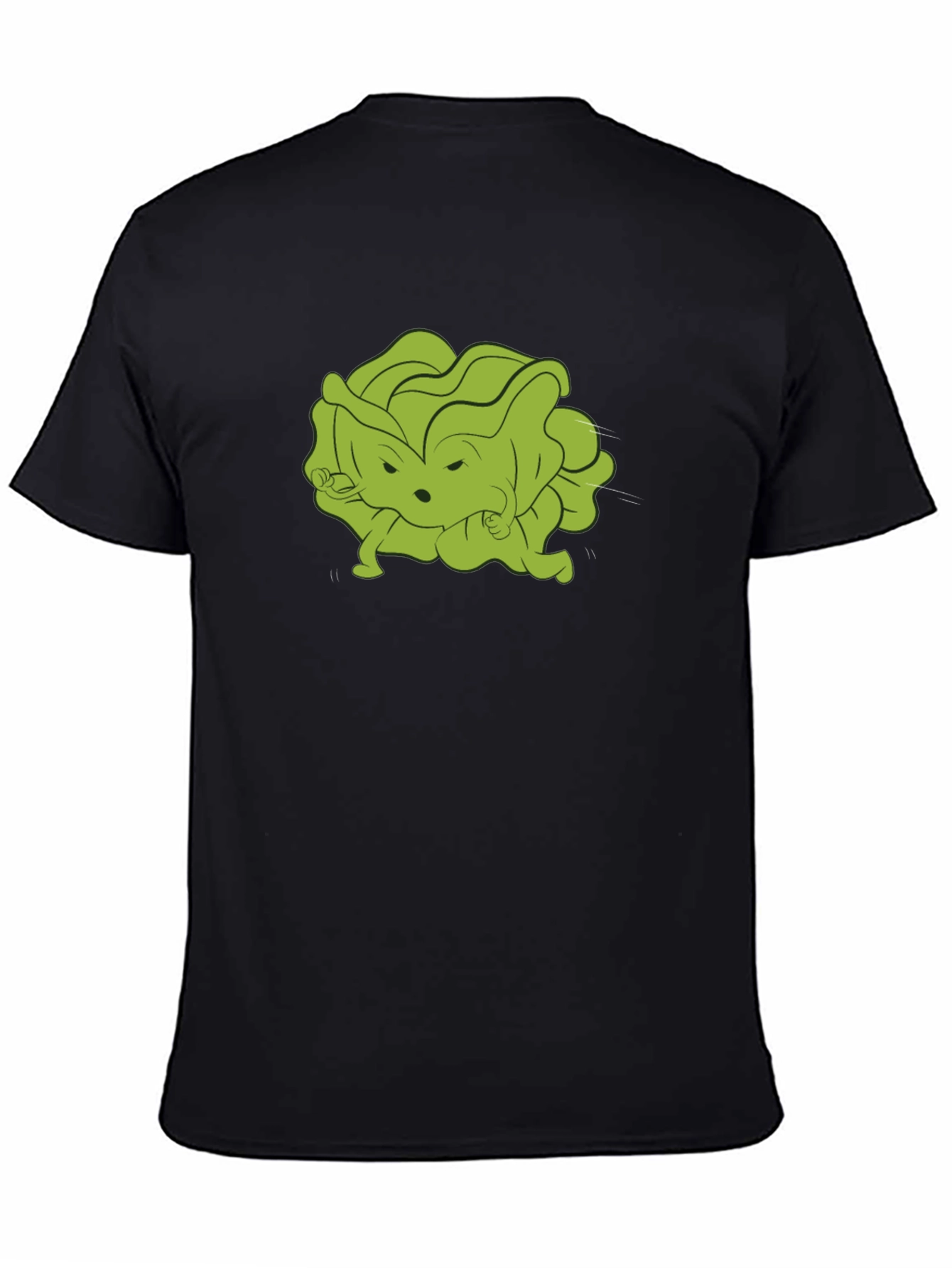 Funny Cartoon Lettuce Character Black T-Shirt