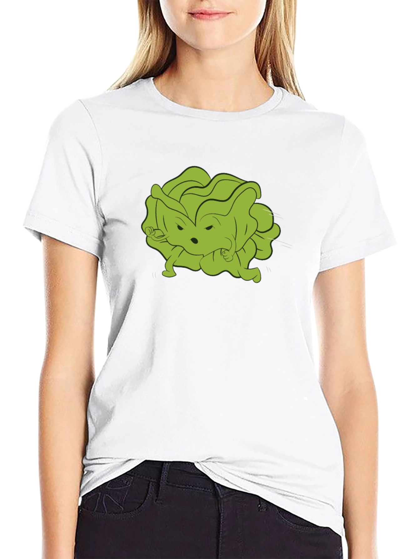 Funny Cartoon Lettuce Character Black T-Shirt