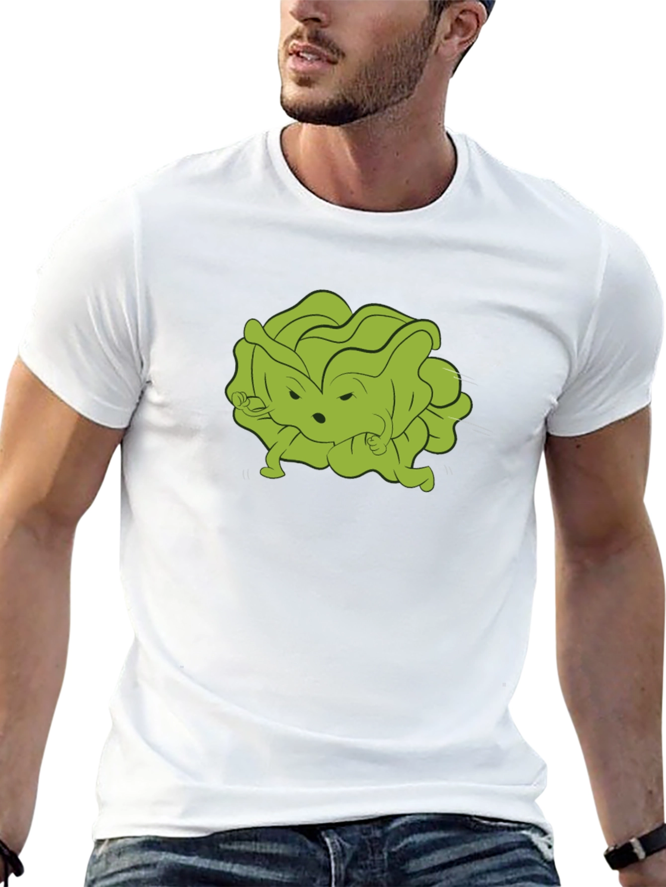 Funny Cartoon Lettuce Character Black T-Shirt