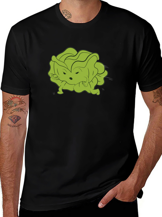 Funny Cartoon Lettuce Character Black T-Shirt