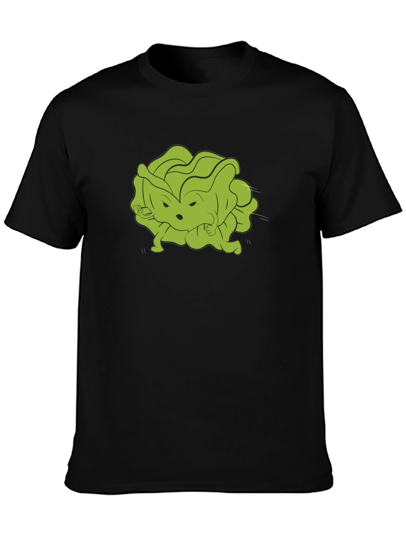 Funny Cartoon Lettuce Character Black T-Shirt