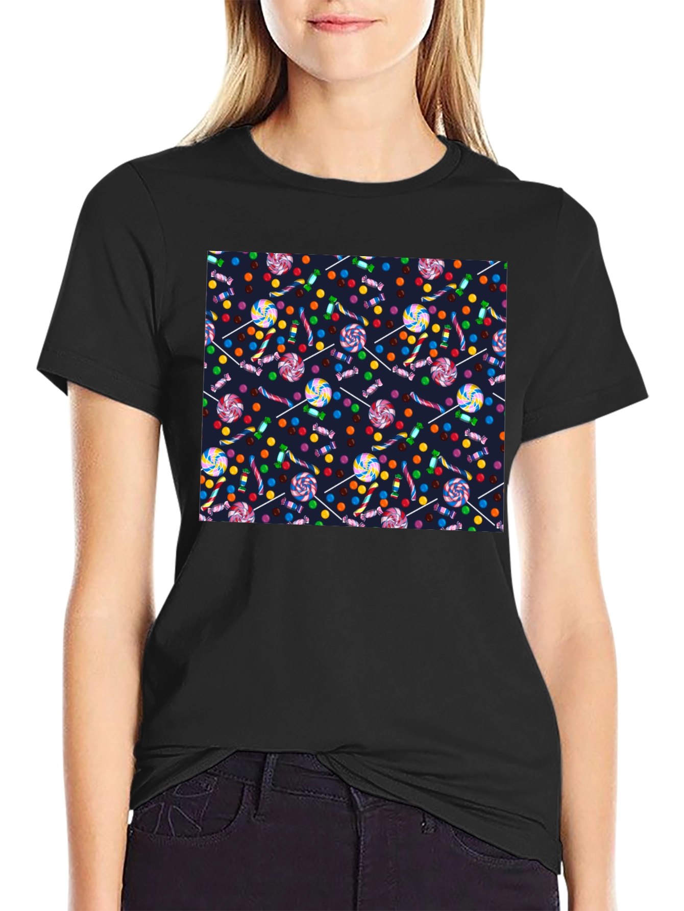 Candy Print Black T-Shirt