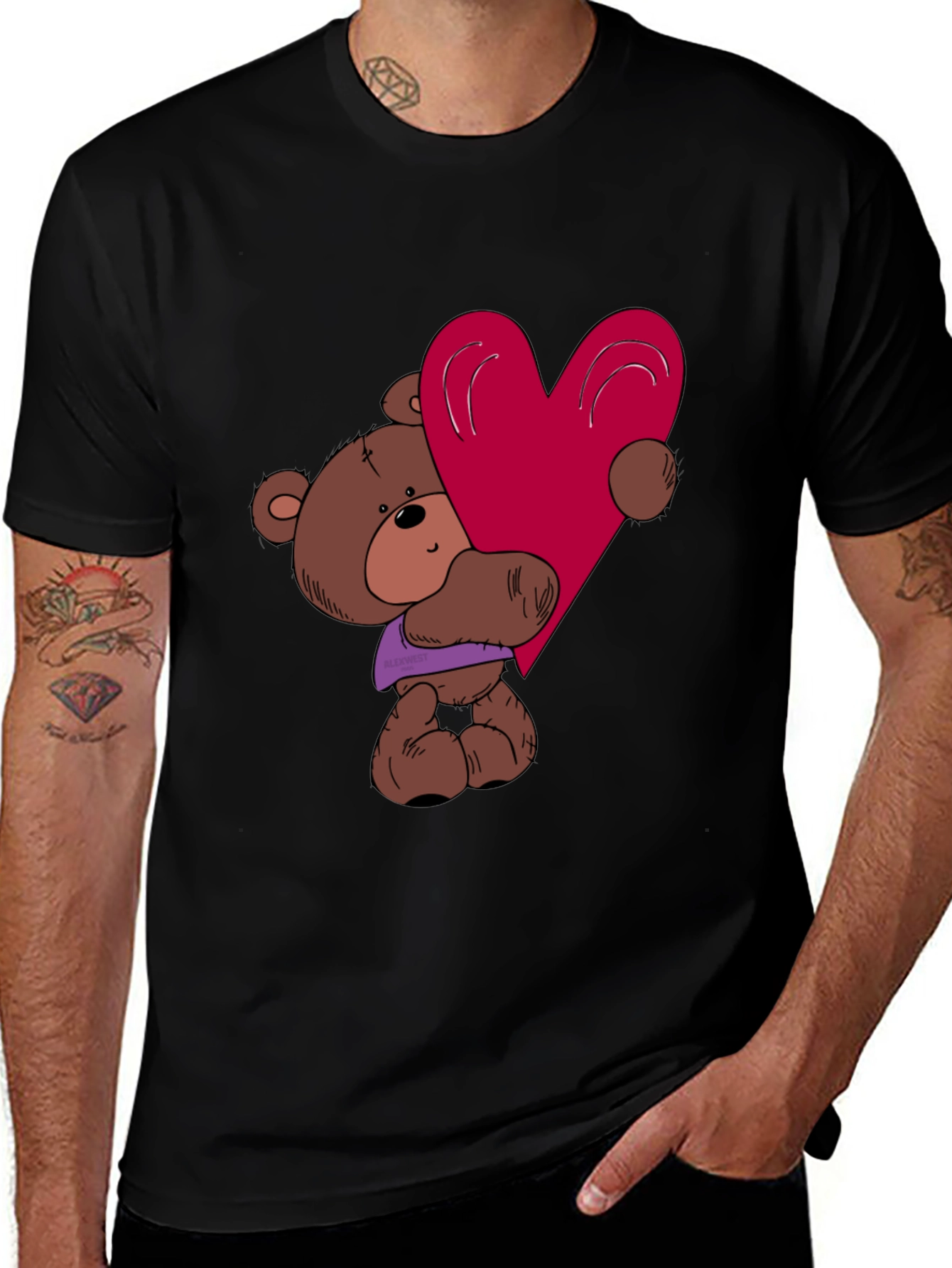 Cute Teddy Bear Heart Graphic T-Shirt