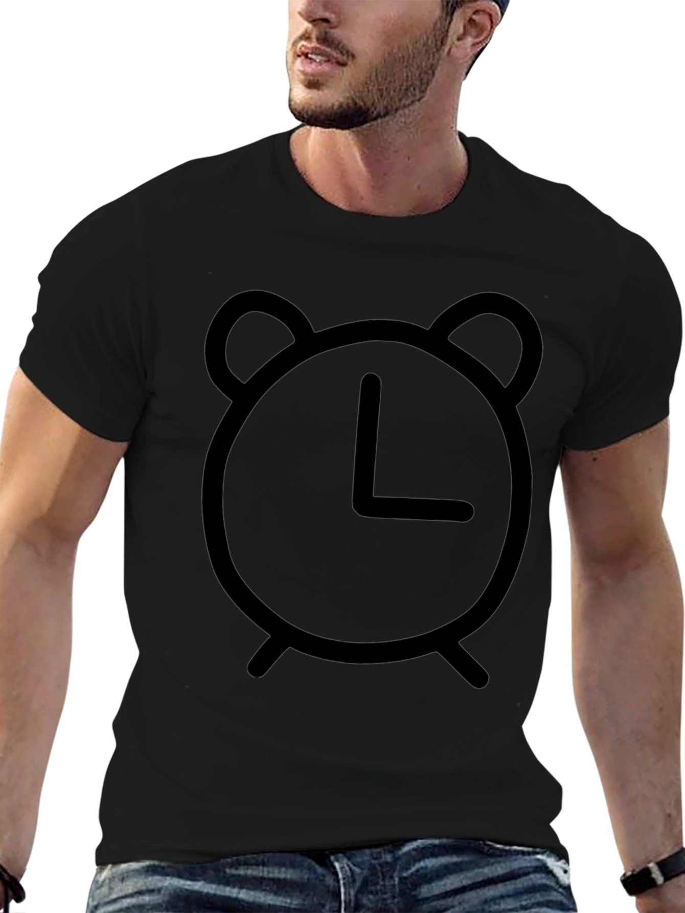 Alarm Clock Graphic Tee - Black Cotton