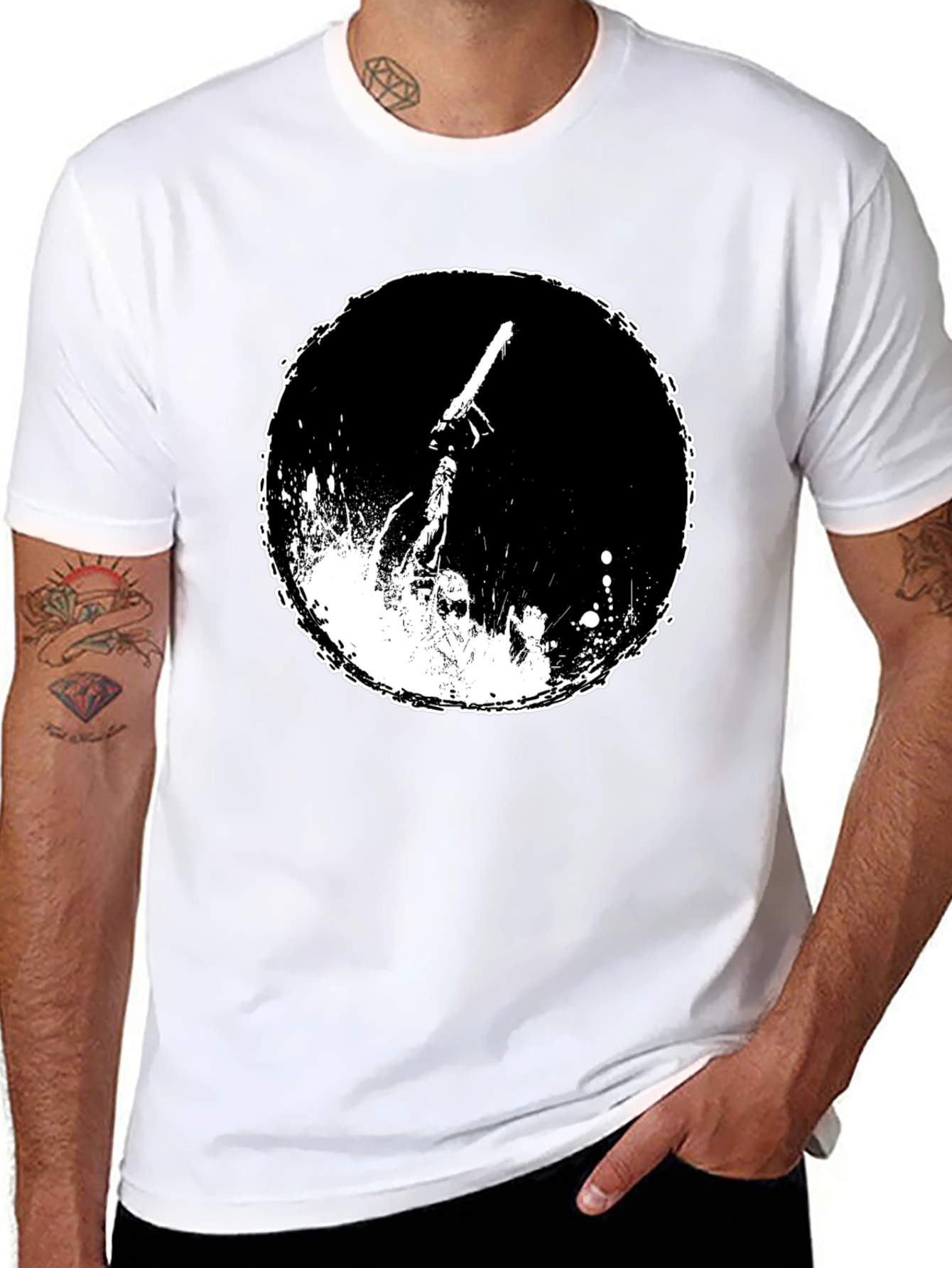 Graphic Tee: Chainsaw Moon Black Cotton T-Shirt