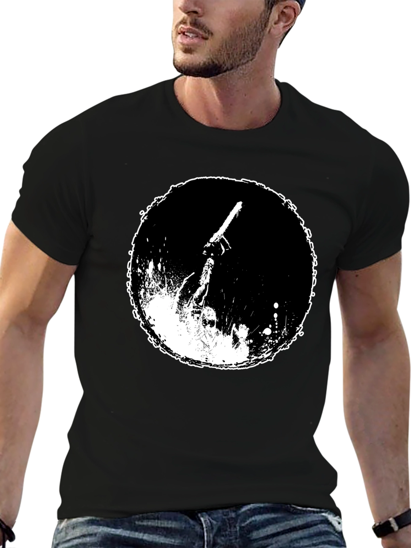Graphic Tee: Chainsaw Moon Black Cotton T-Shirt