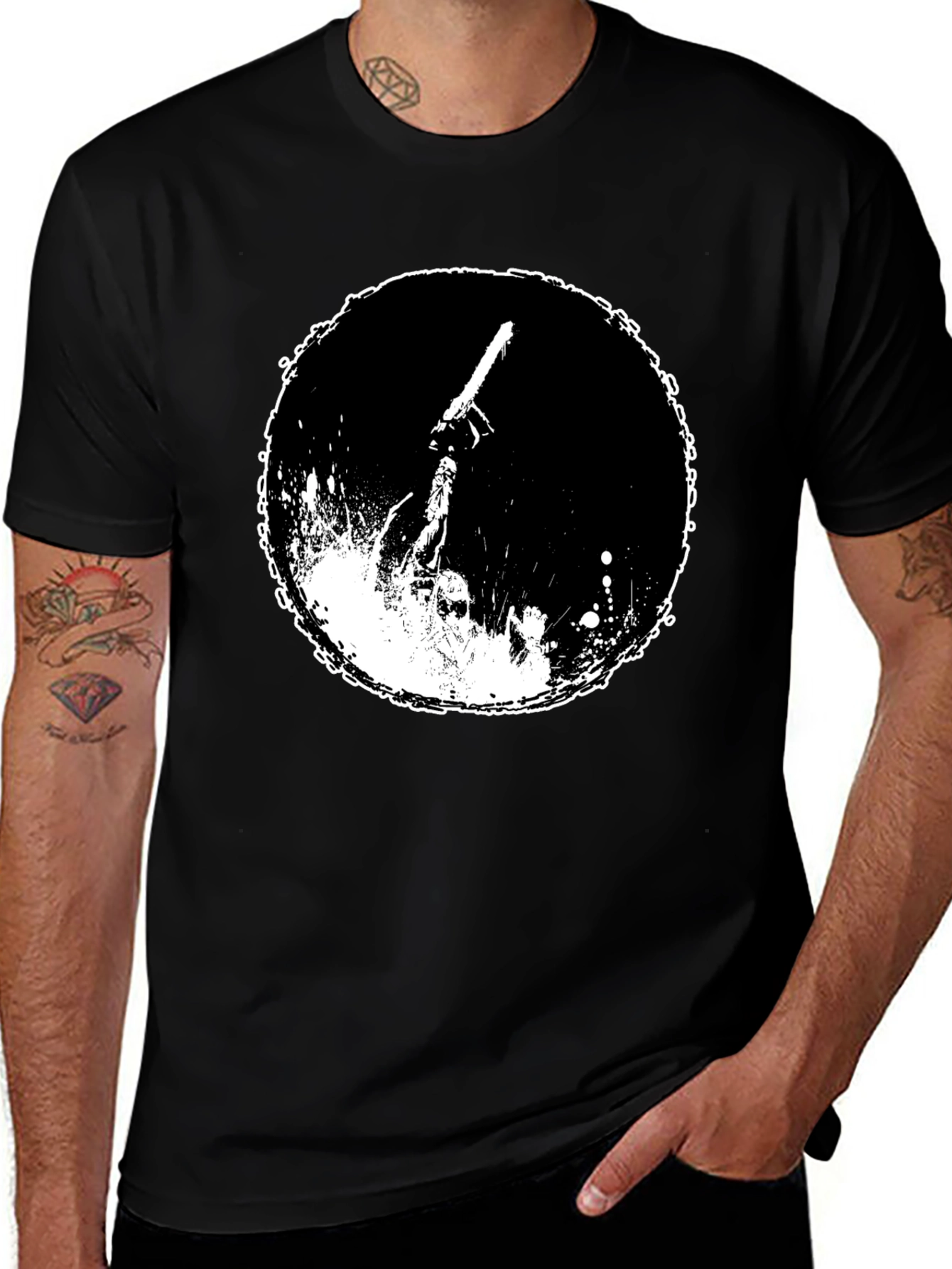 Graphic Tee: Chainsaw Moon Black Cotton T-Shirt