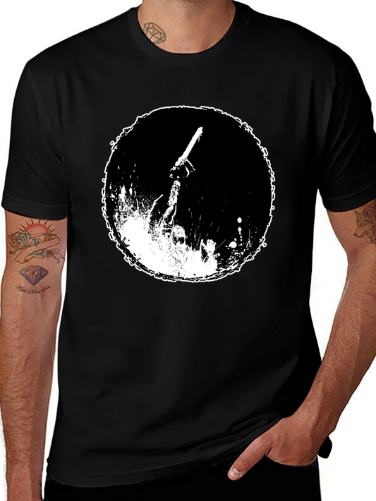 Graphic Tee: Chainsaw Moon Black Cotton T-Shirt