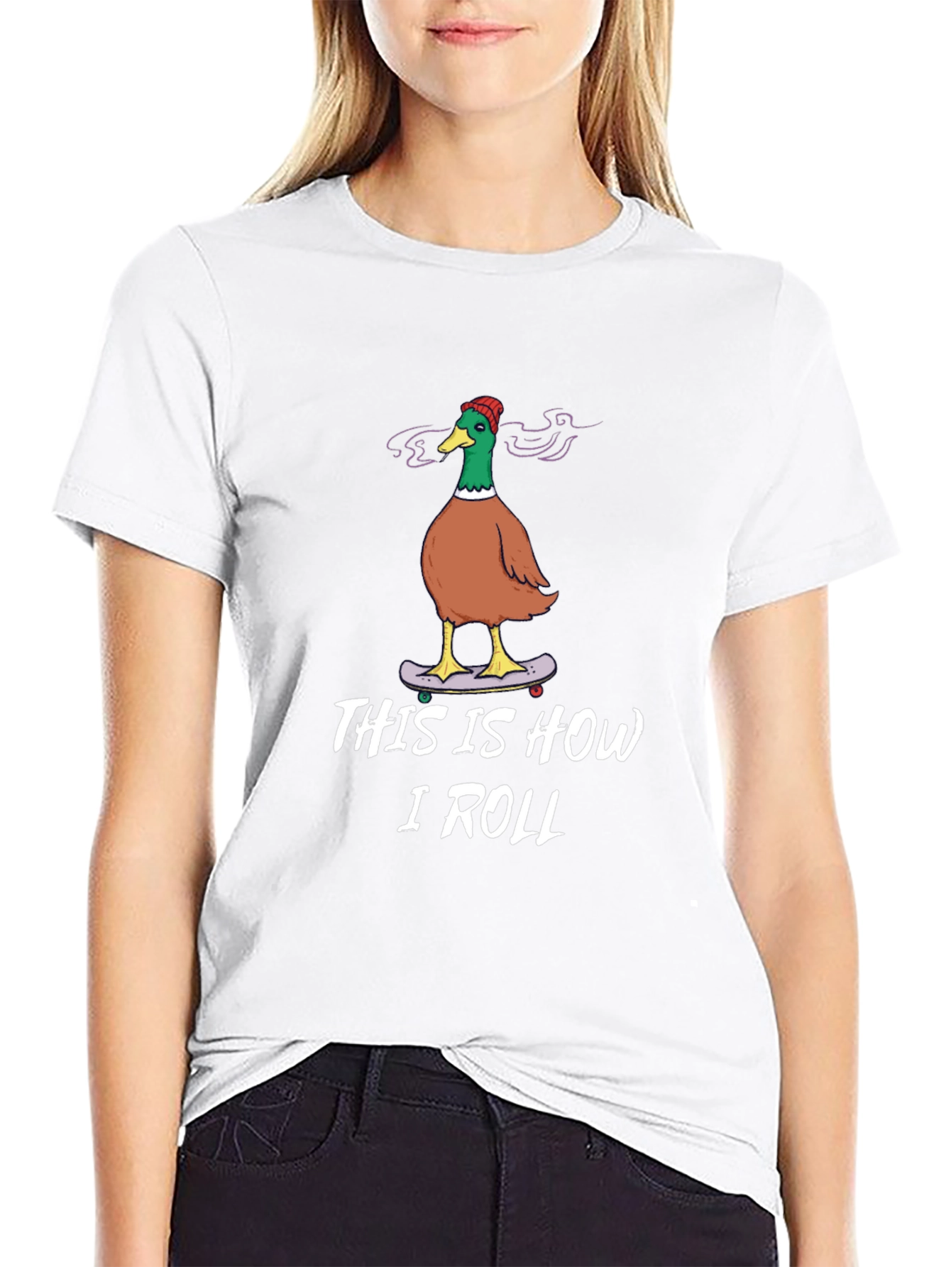 Funny Duck Skateboarder Graphic T-Shirt