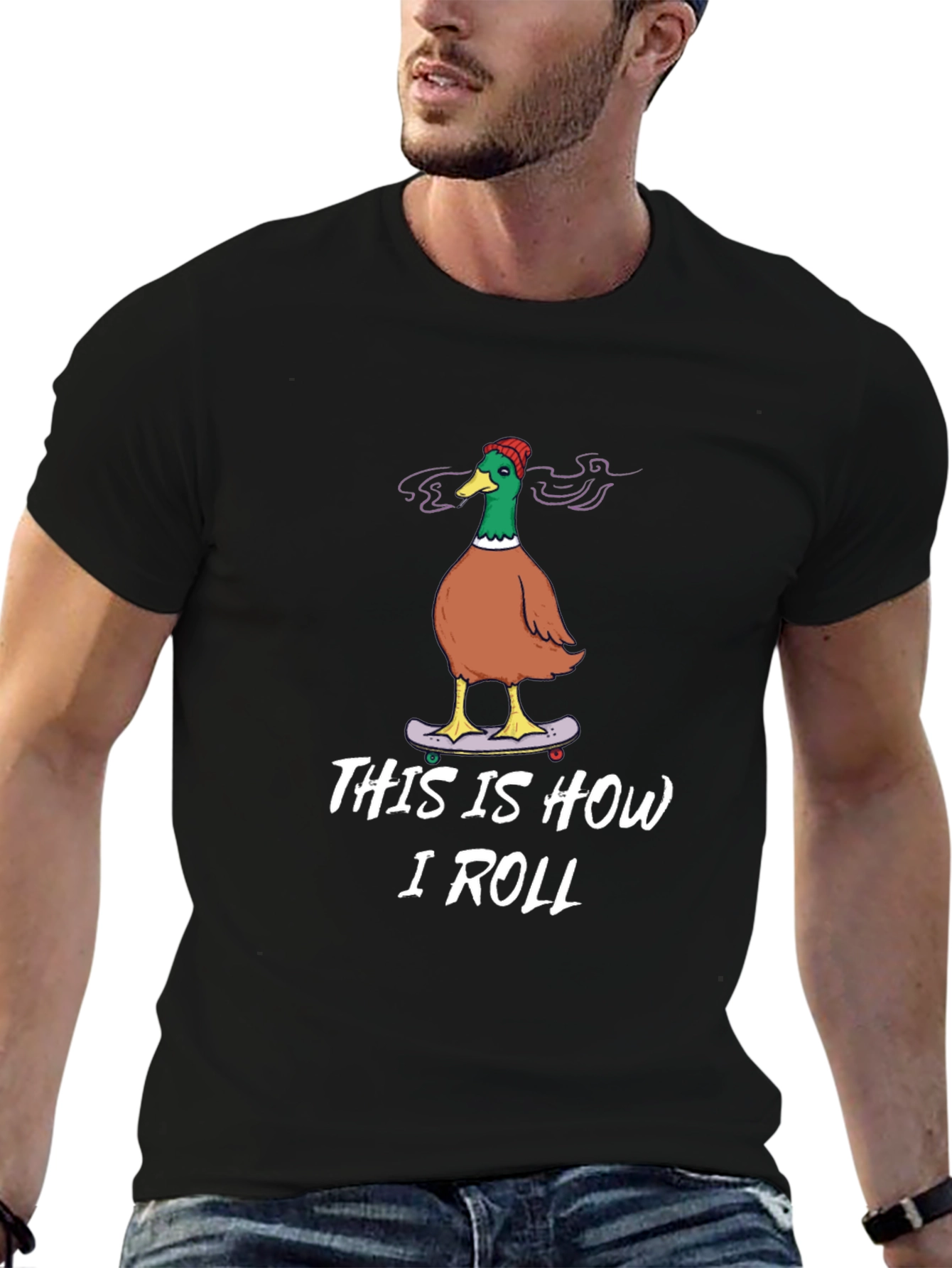 Funny Duck Skateboarder Graphic T-Shirt