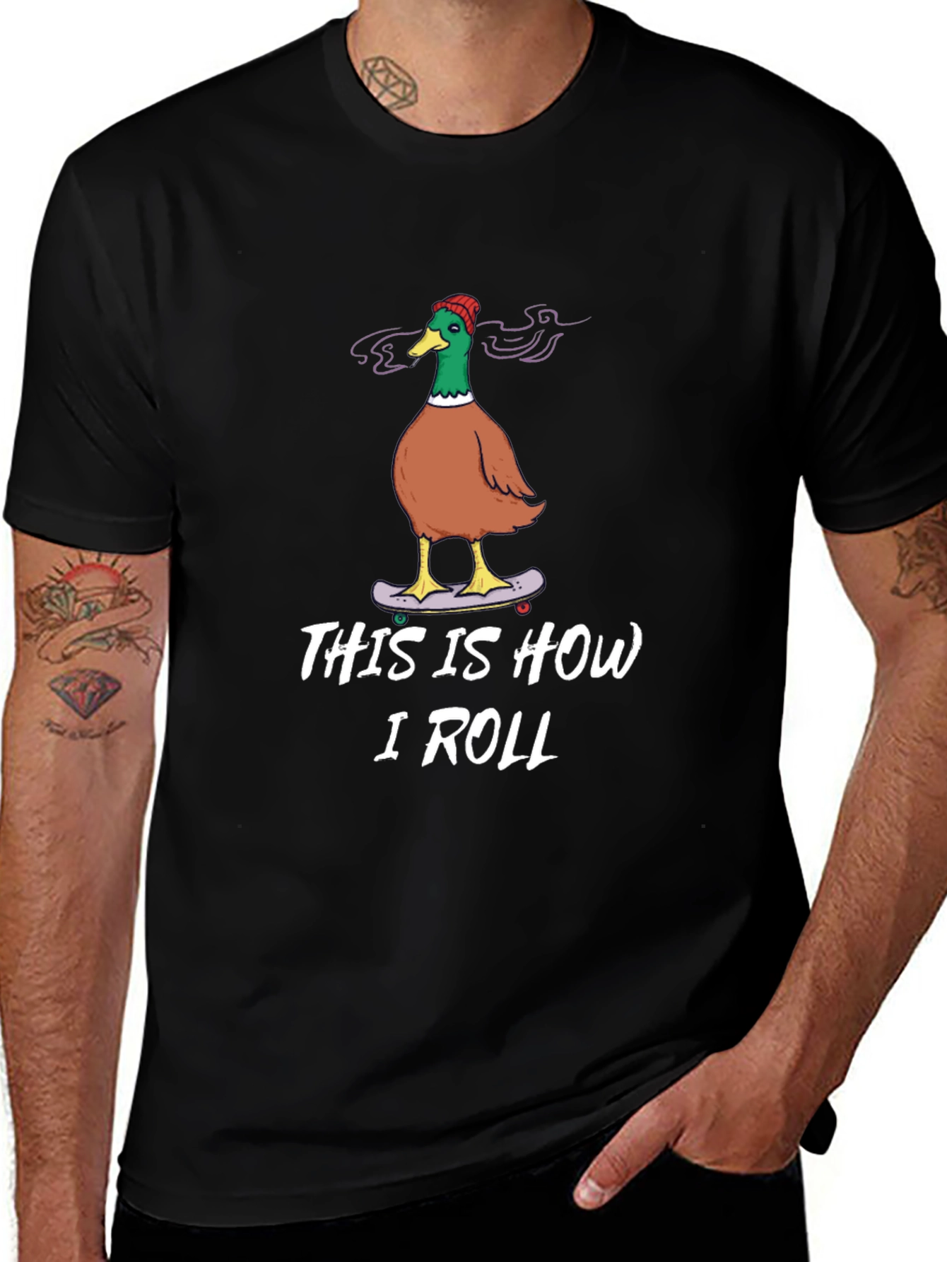 Funny Duck Skateboarder Graphic T-Shirt