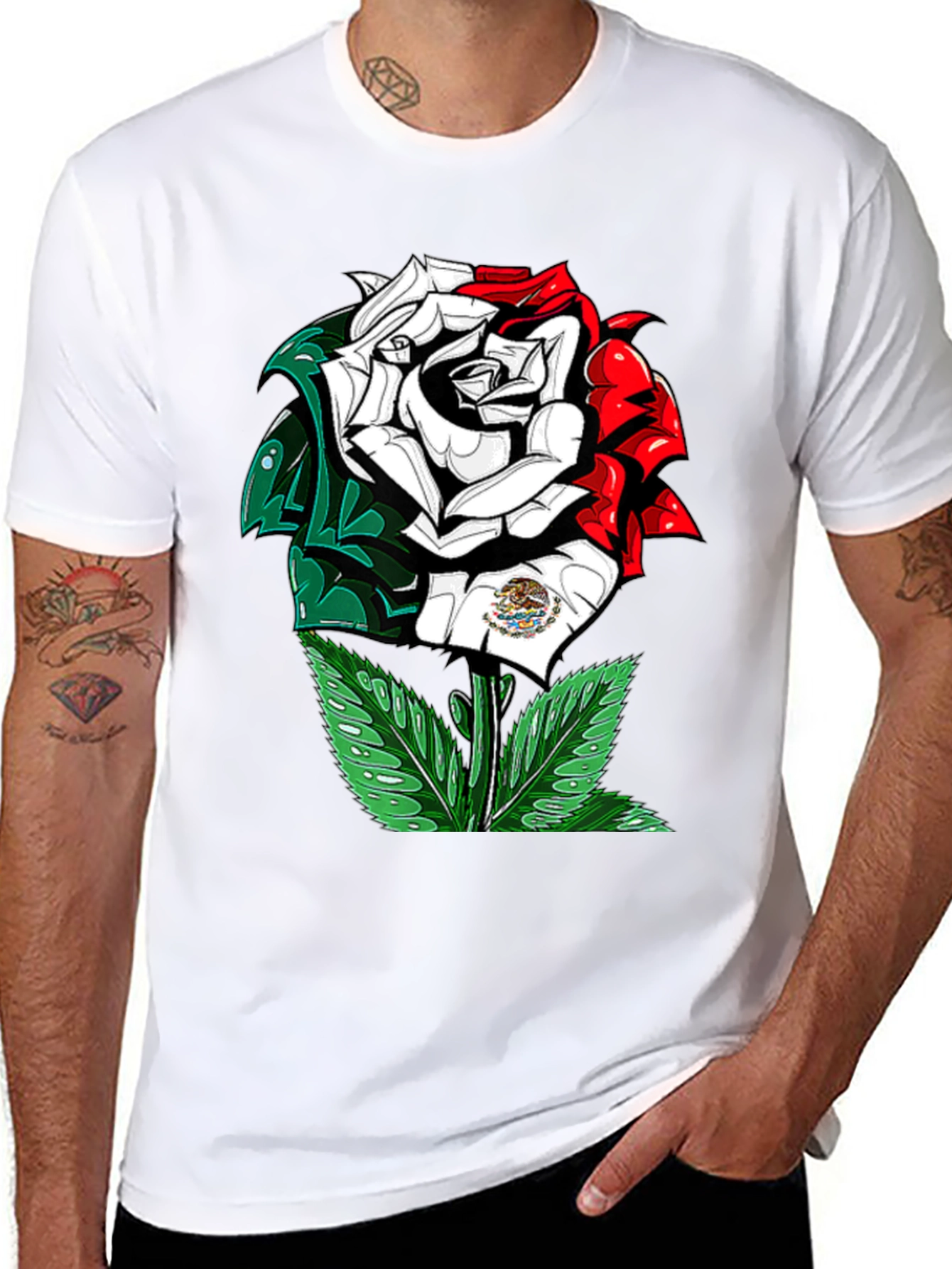 Mexican Flag Rose Graphic T-Shirt