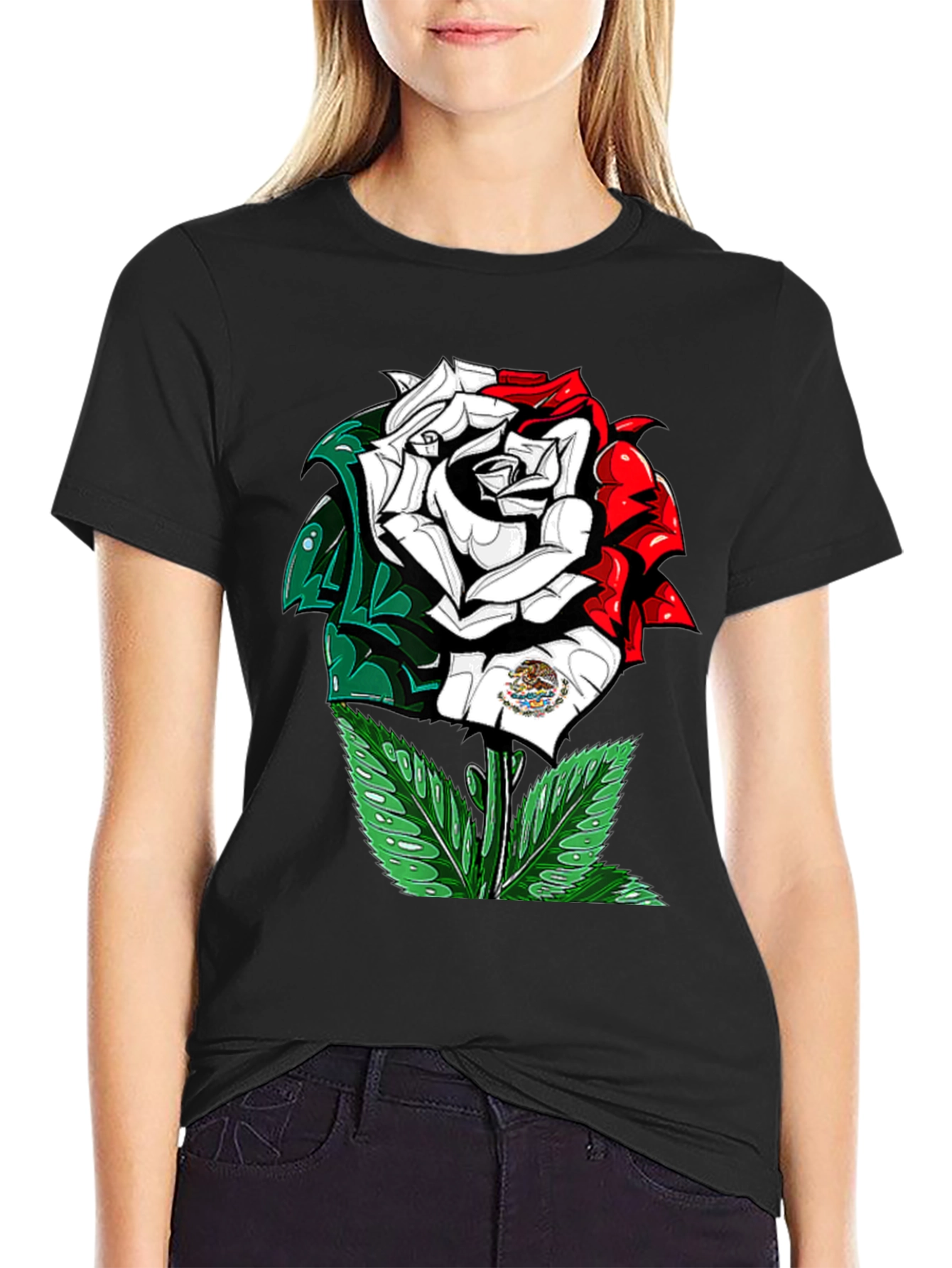 Mexican Flag Rose Graphic T-Shirt
