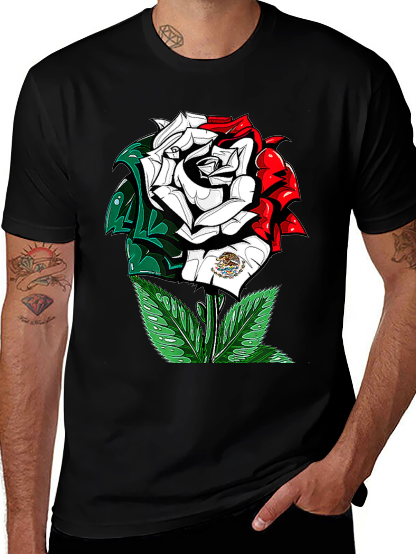 Mexican Flag Rose Graphic T-Shirt