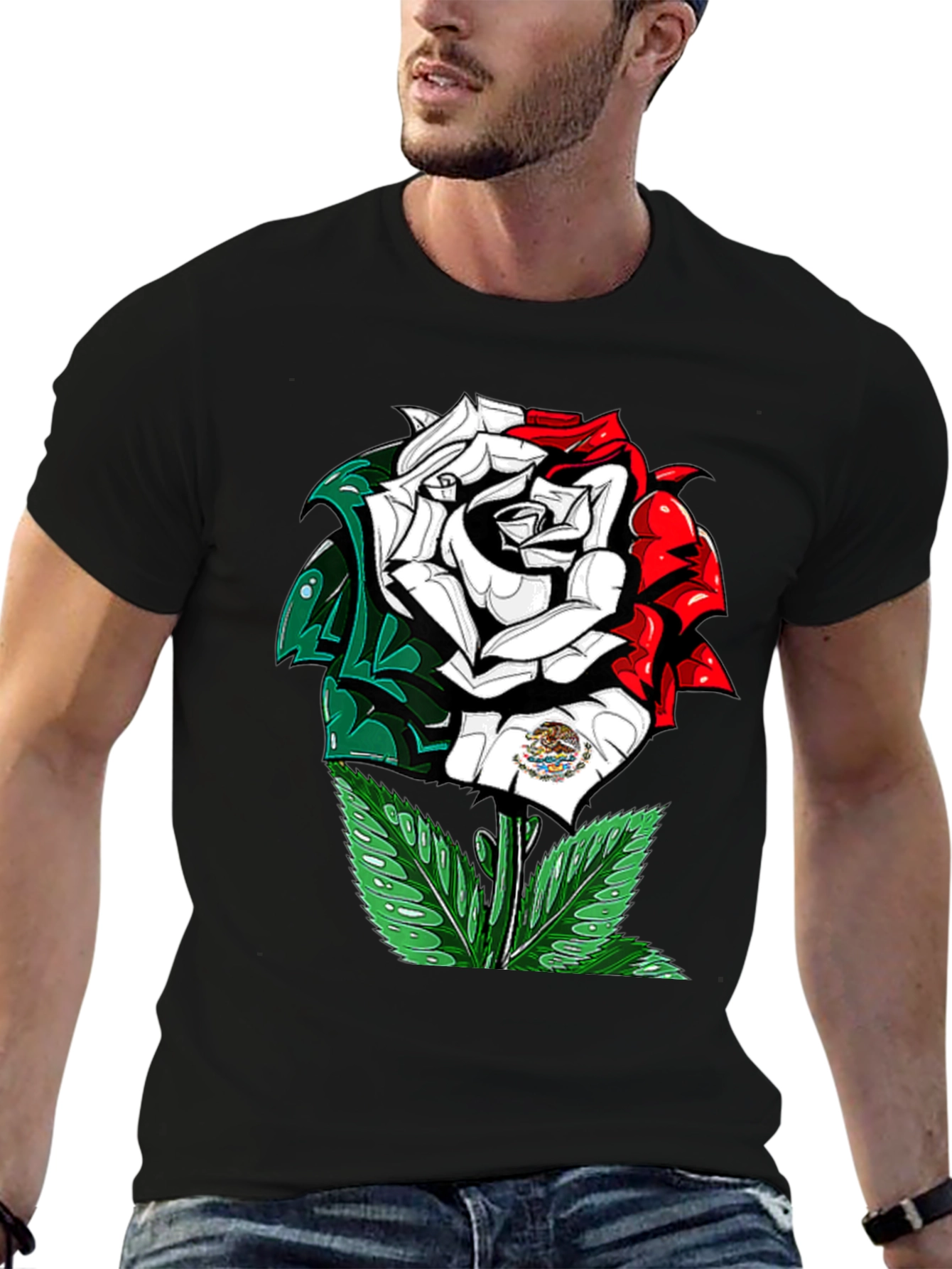 Mexican Flag Rose Graphic T-Shirt