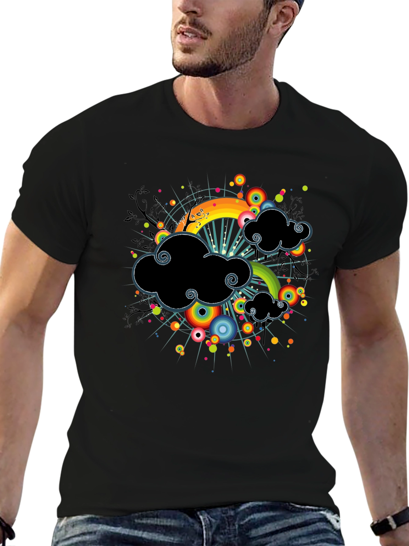 Rainbow Cloud Black T-Shirt