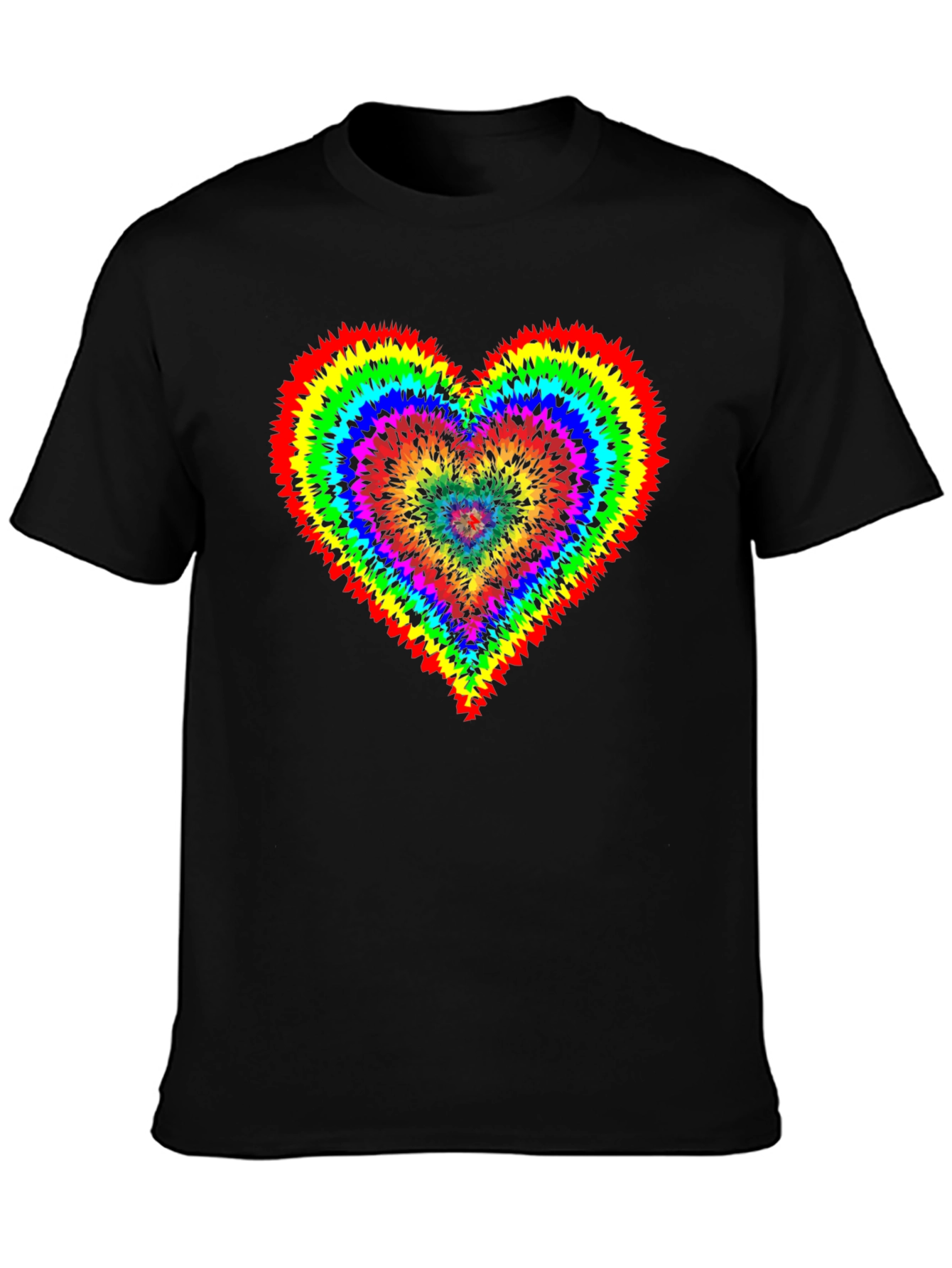 Rainbow Heart Tie-Dye Graphic Tee - Stylish Black Shirt