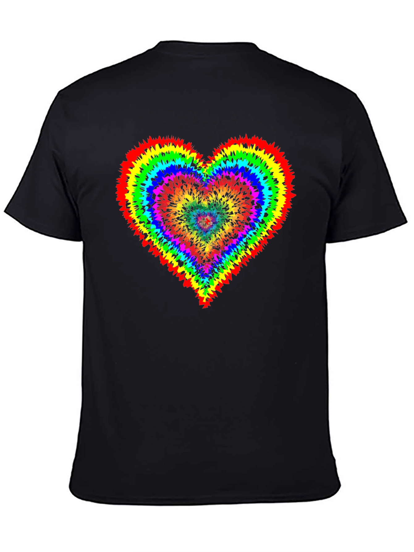 Rainbow Heart Tie-Dye Graphic Tee - Stylish Black Shirt
