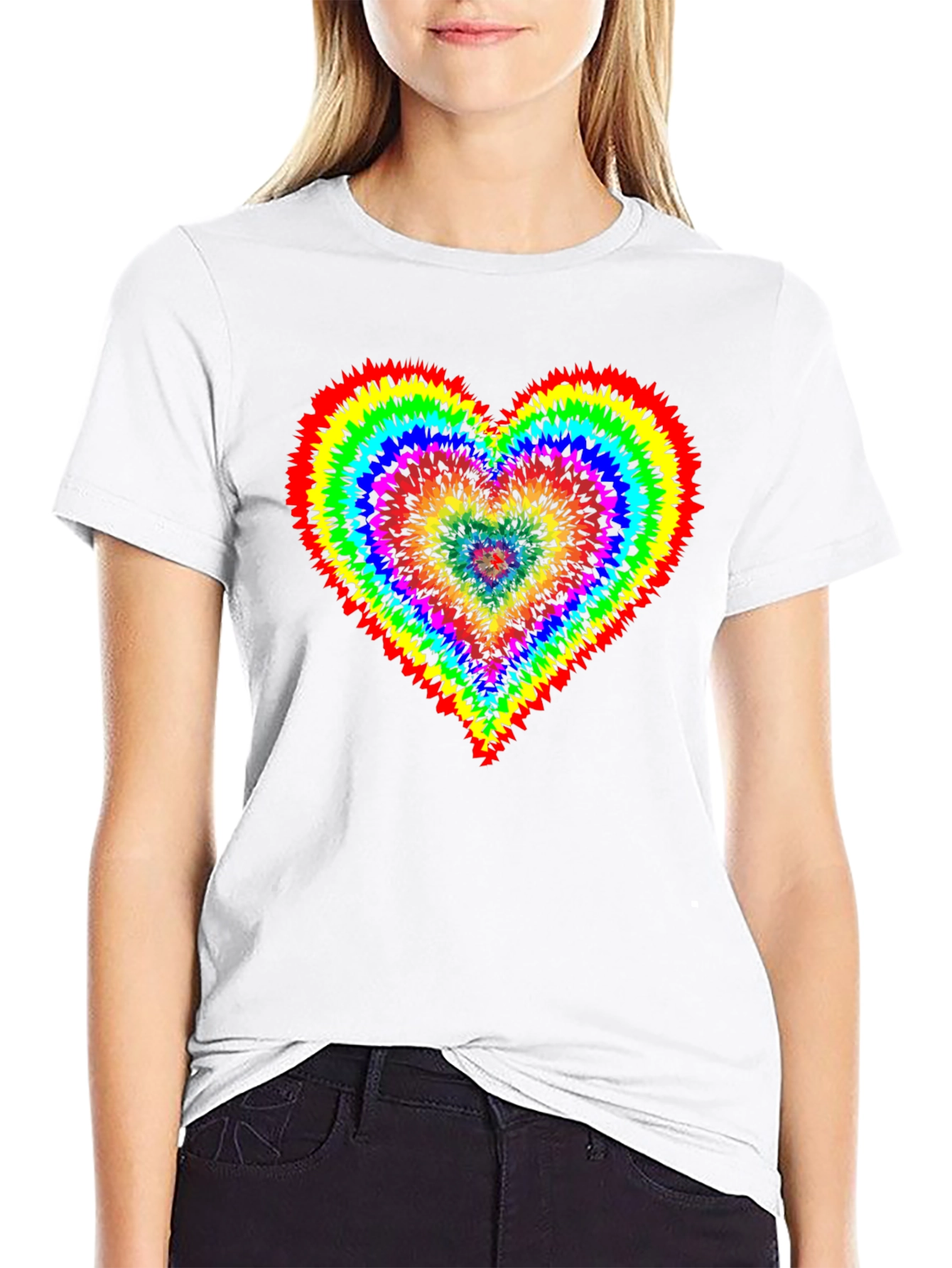 Rainbow Heart Tie-Dye Graphic Tee - Stylish Black Shirt