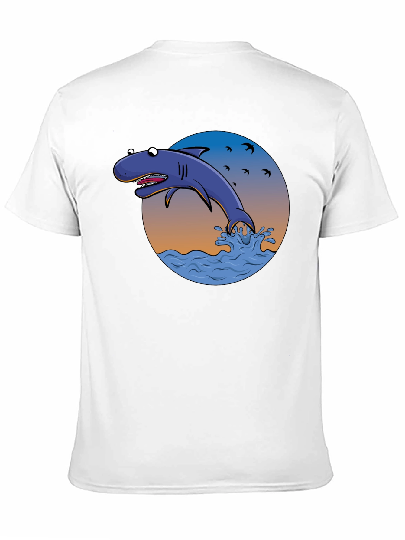 Cartoon Shark Graphic Print Tee - Black Cotton