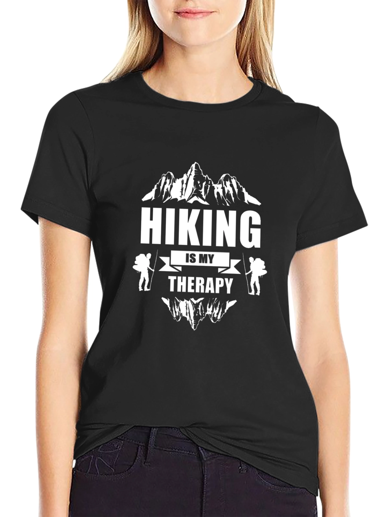 Hiking is My Therapy Black Graphic Tee